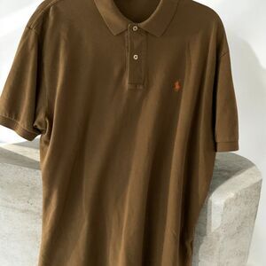 Polo Ralph Lauren Classic Brown Cotton Polo Shirt with Orange Logo sz large